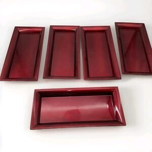 5 Red Plastic Holiday Charger Plate Beaded Edge 6 1/2X14”